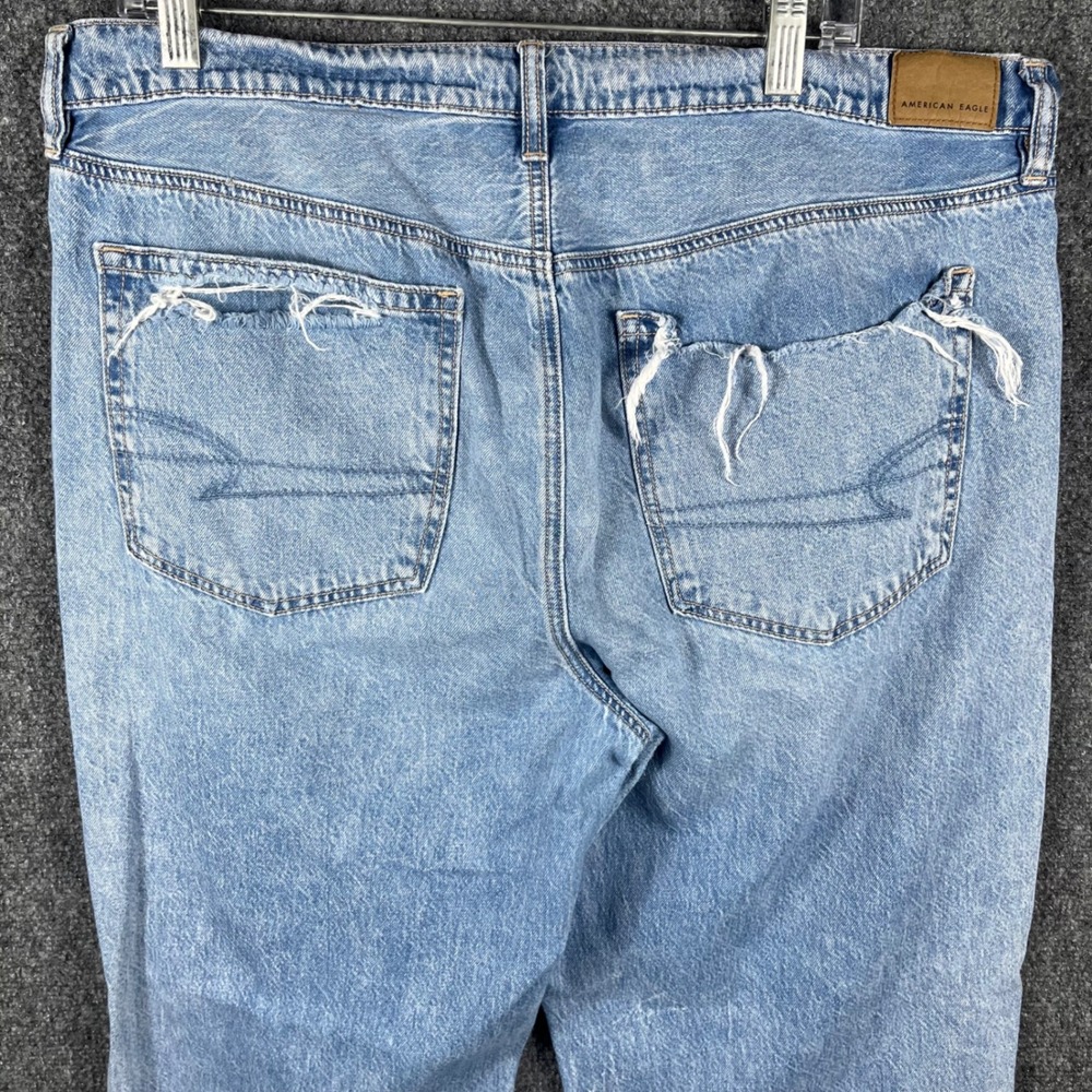 American Eagle Baggy Flare Jeans Womens 16 Light Wash Distressed Low Rise - Picture 6 of 13